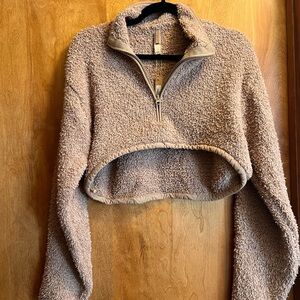 SKIMS cozy cropped half zip pullover in Camel